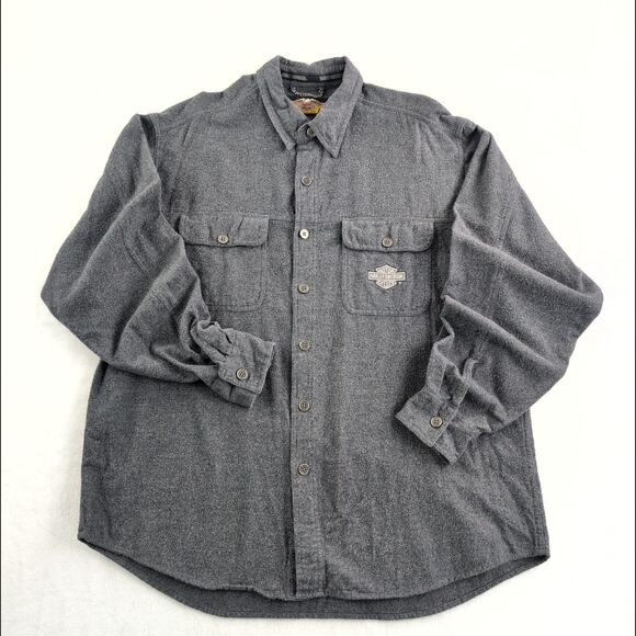 Vintage 90's Harley Davidson Charcoal Chamois Flannel Embroidered Size XL - Picture 1 of 9